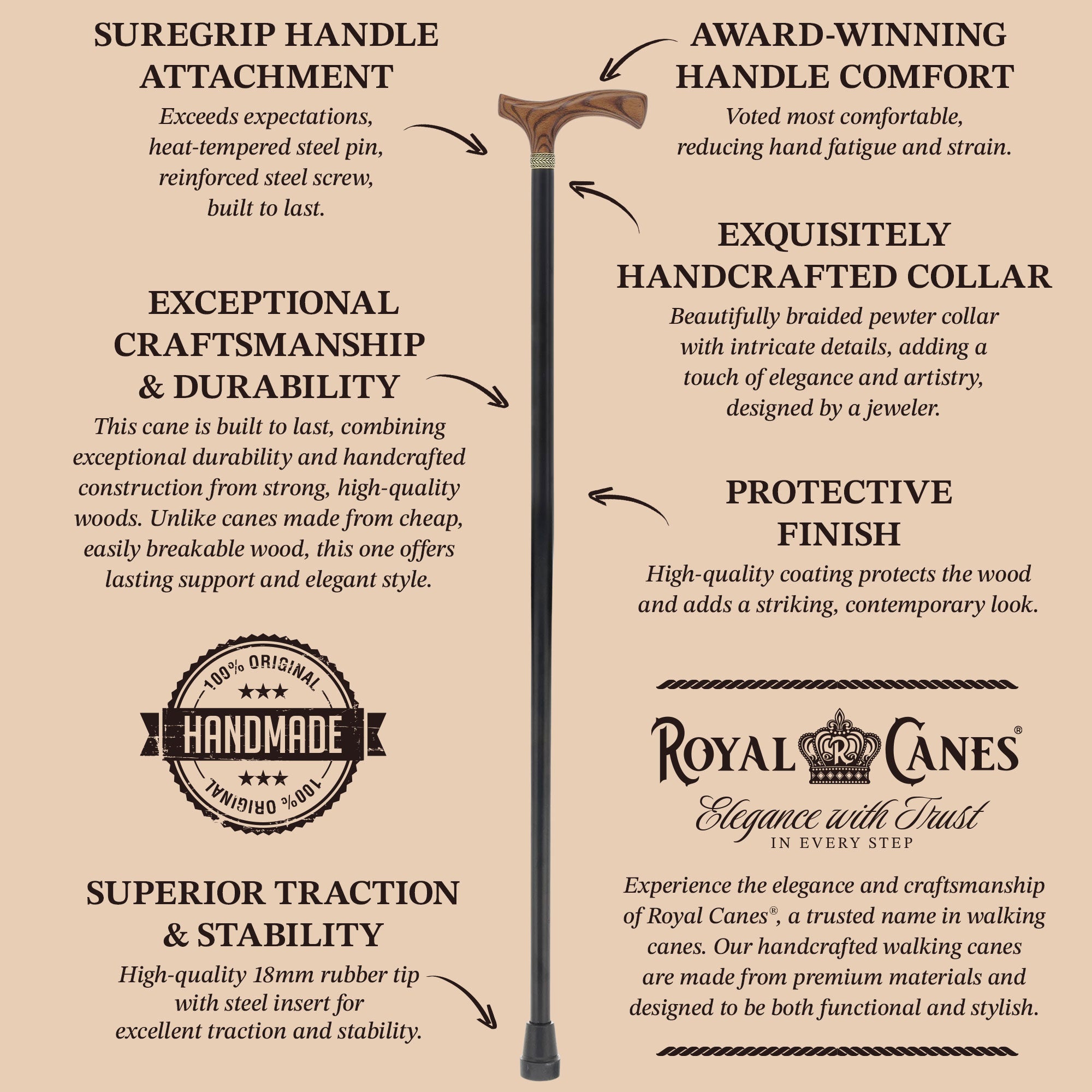 Royal Canes Comfort Fritz: Wood-Stained, Pewter Collar, 6 Color Options Cheap Sale Comfortable