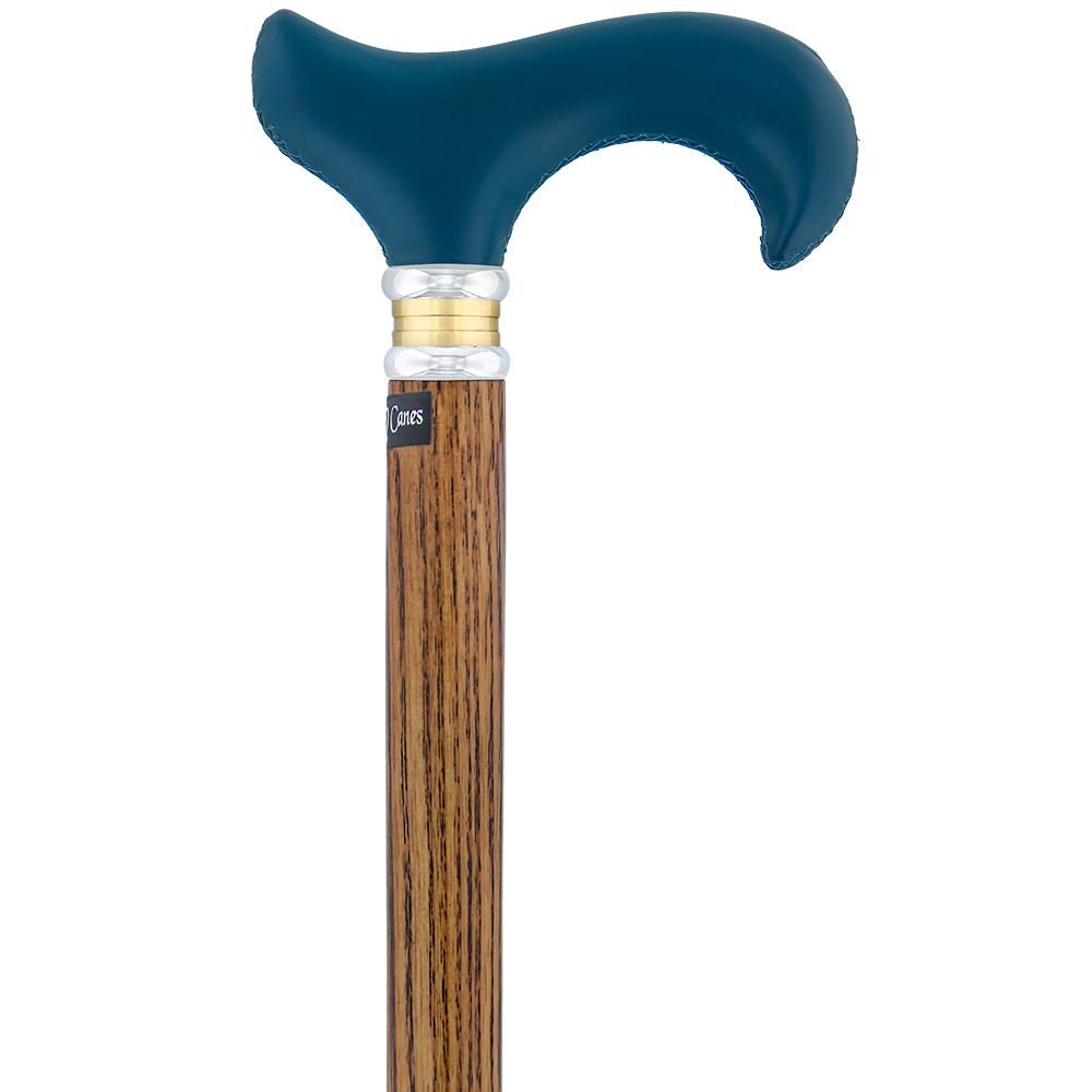 Soft Genuine Leather Grip: Blue Derby Cane, Espresso Ash Shaft Visit New