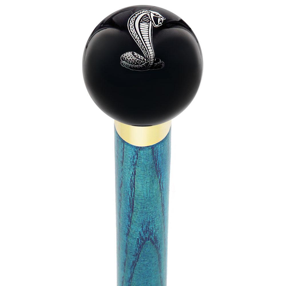 Licensed Mustang Cobra Emblem Black Round Knob Cane w/ Custom Color Ash Shaft & Collar Free Shipping Shop Offer