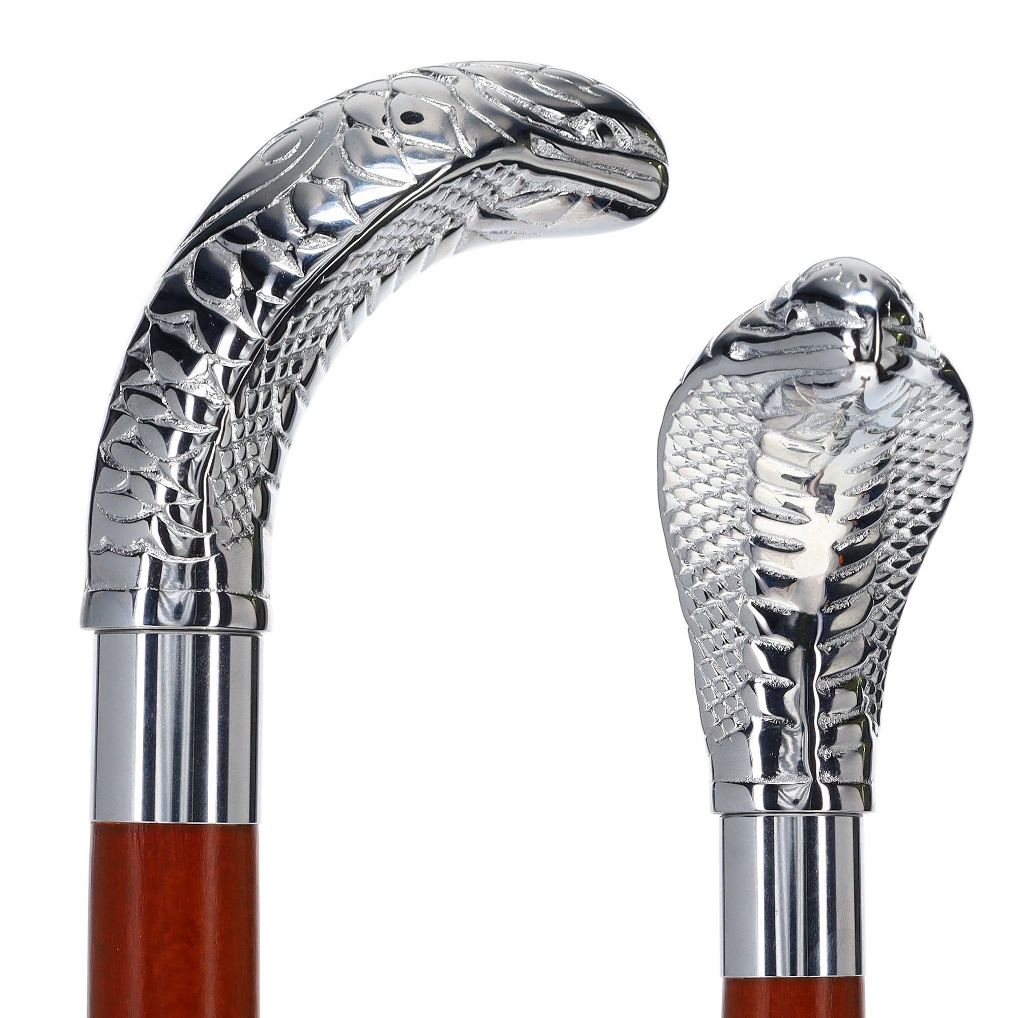 Chrome Plated Snake Handle Walking Cane w/ Custom Shaft and Collar Fashionable Sale Online