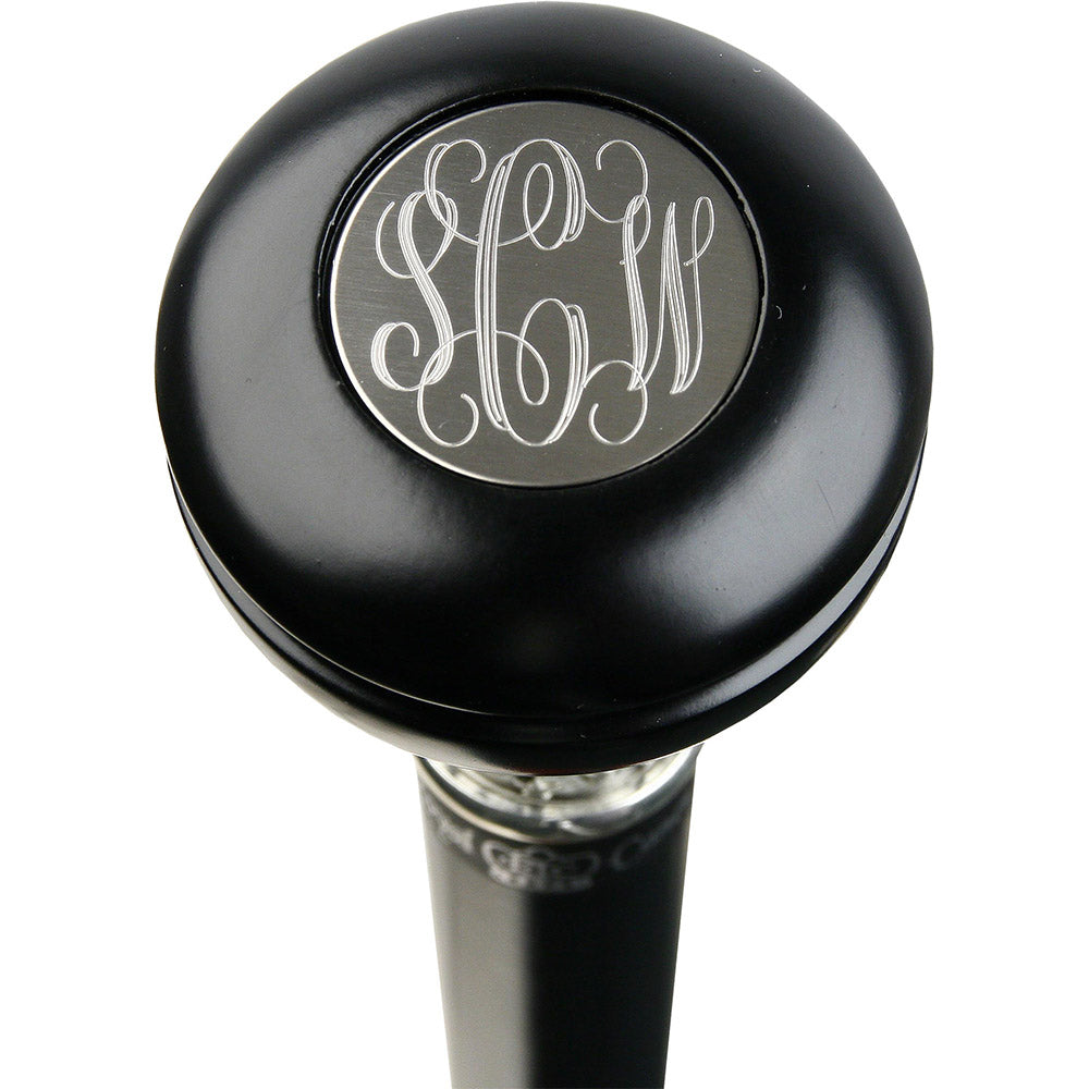 Personalized Engraved Knob Stick: Black Beechwood Shaft For Cheap Pice