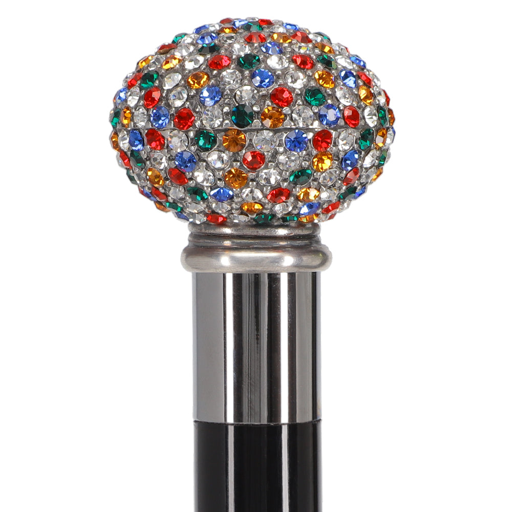 Multi-Colored Swarovski Crystal Encrusted Small Knob Walking Stick with Black Beachwood Shaft Authentic