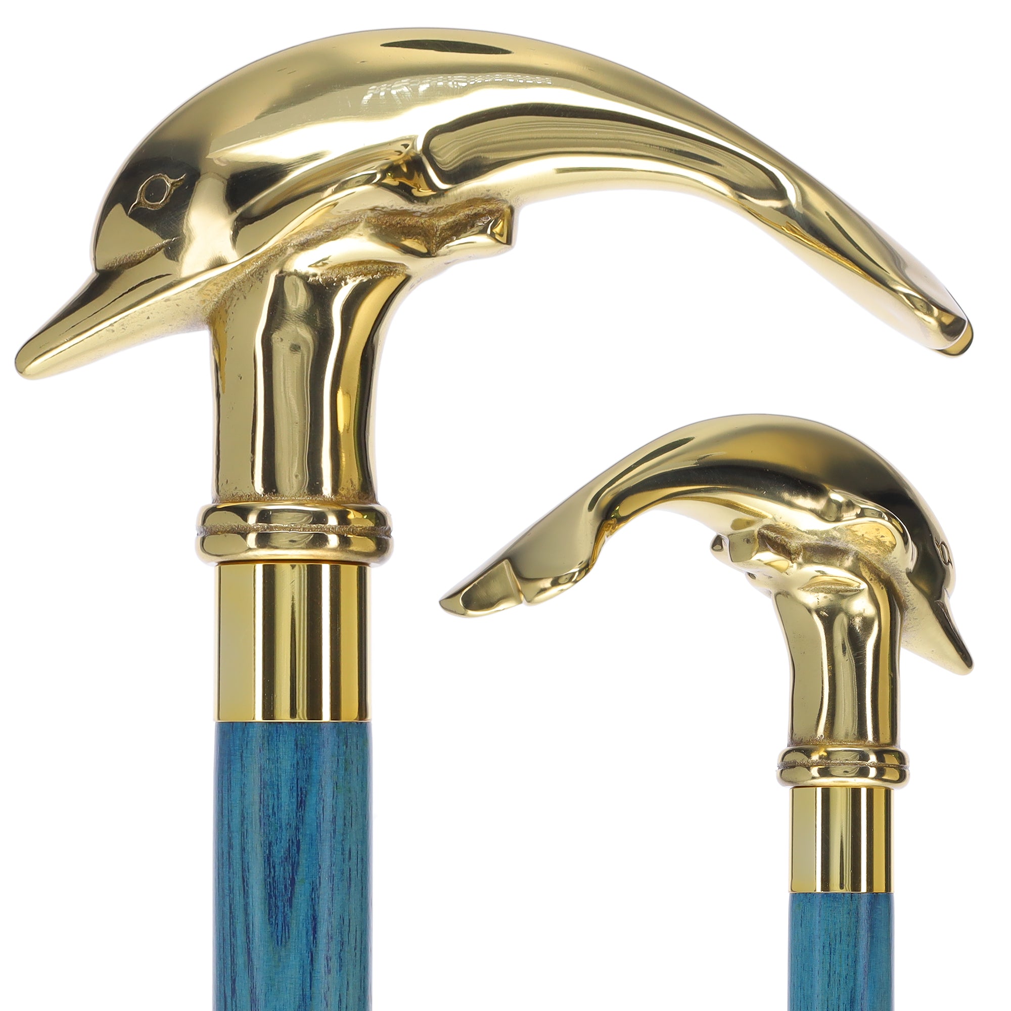 Premium Brass Dolphin Handle Cane: Stained Custom Color Shaft Where To Buy Cheap Real