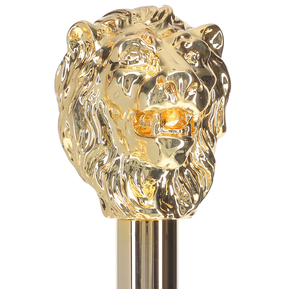 Scratch and Dent 24K Gold Plated Lion Head Walking Stick With Black Beechwood Shaft and Collar V2191 In China Sale Online