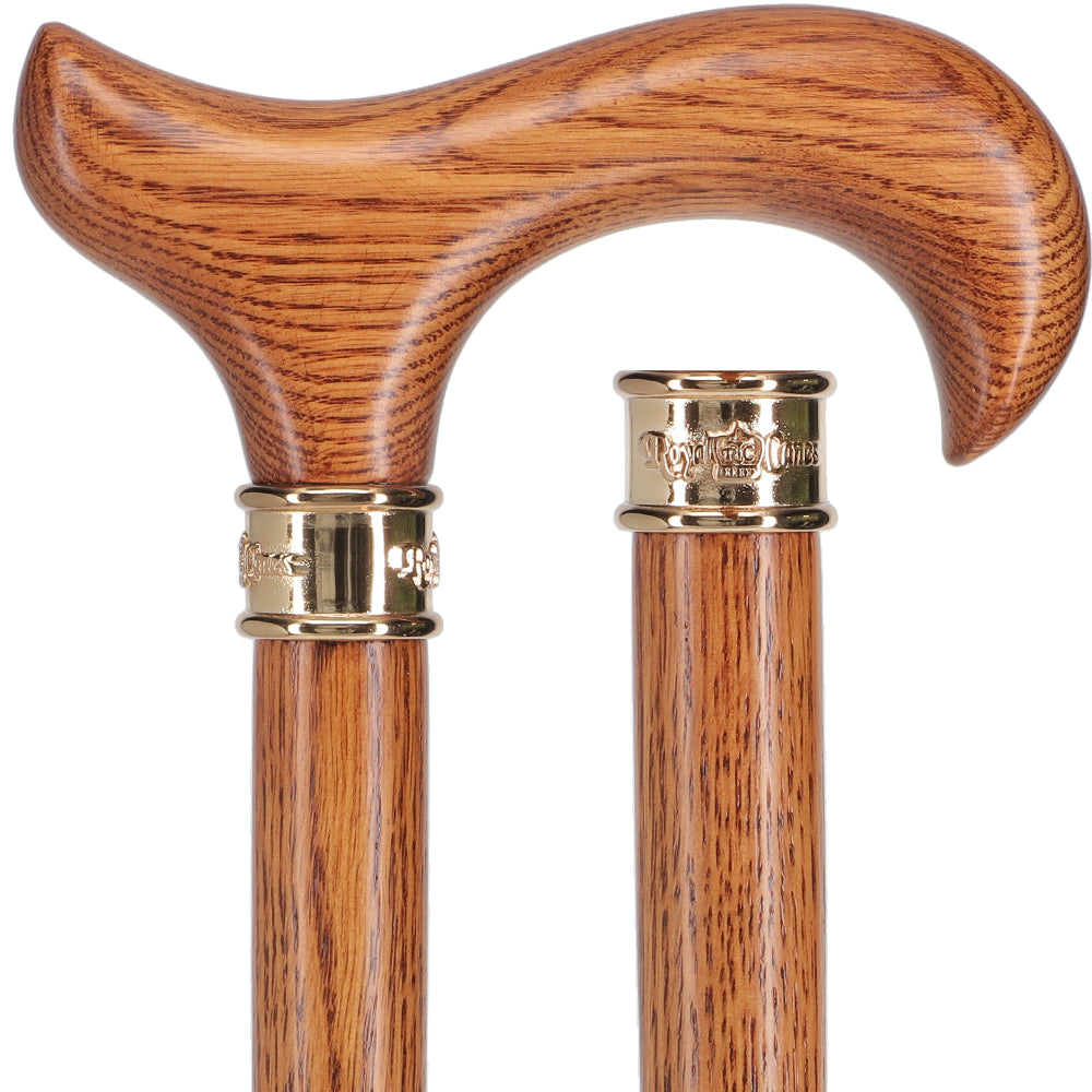 Scratch and Dent Genuine Oak Wood Derby Walking Cane With Oak Shaft And Brass Embossed Collar V1228 Explore Cheap Pice