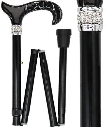 Rhinestone Pearlz Designer Folding Cane: Black & White Swirl Fashionable For Sale