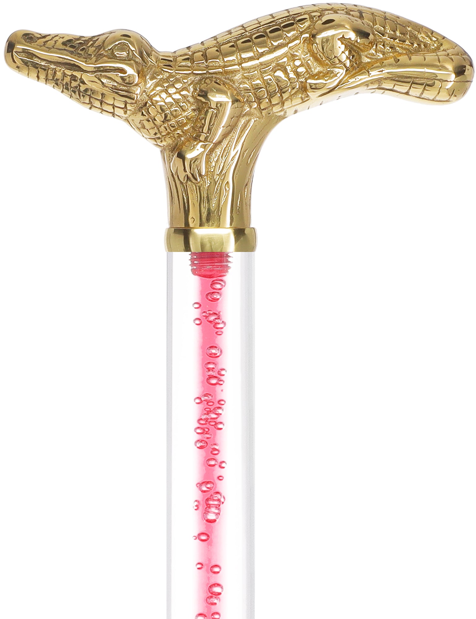 Color Crystal Elegance Brass Alligator Cane with Invisible Acrylic Shaft Options Release Dates