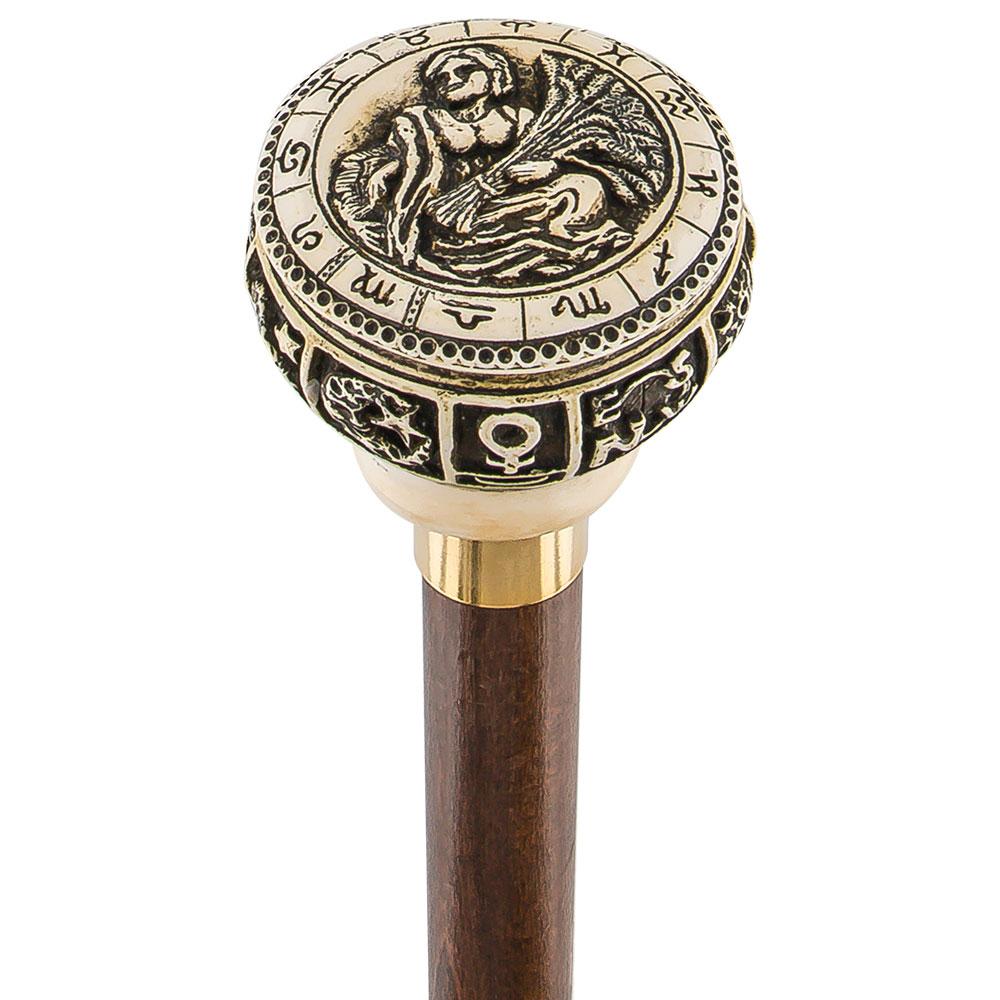 Scratch and Dent Astrological Virgo Knob Cane w/ Beechwood Shaft and Brass Collar V1628 Free Shipping Factory Outlet