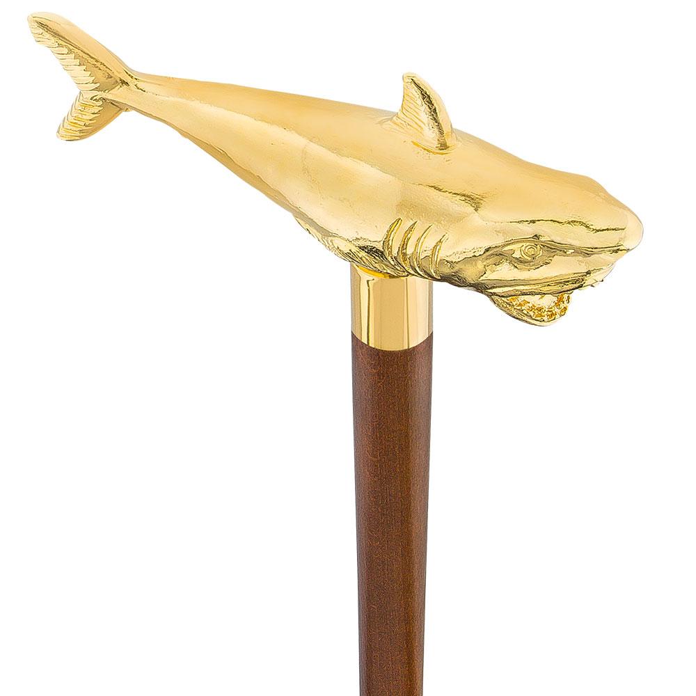 Great White Shark Handle Cane made w/ 18k Gold w/ Custom Shaft & Collar Buy Cheap Order