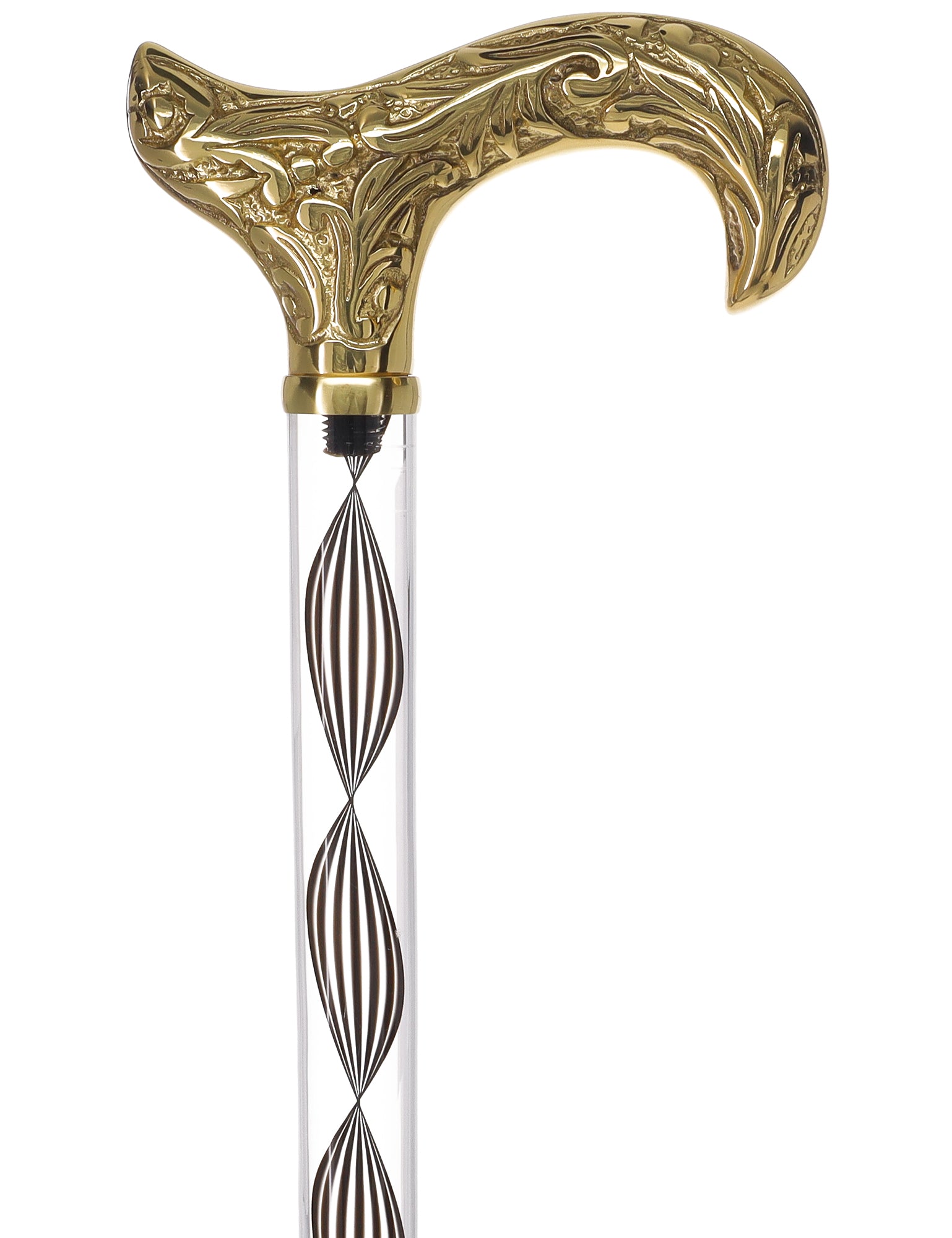 Crystal Elegance Brass Derby Cane with Invisible Acrylic Shaft Options Sale Supply