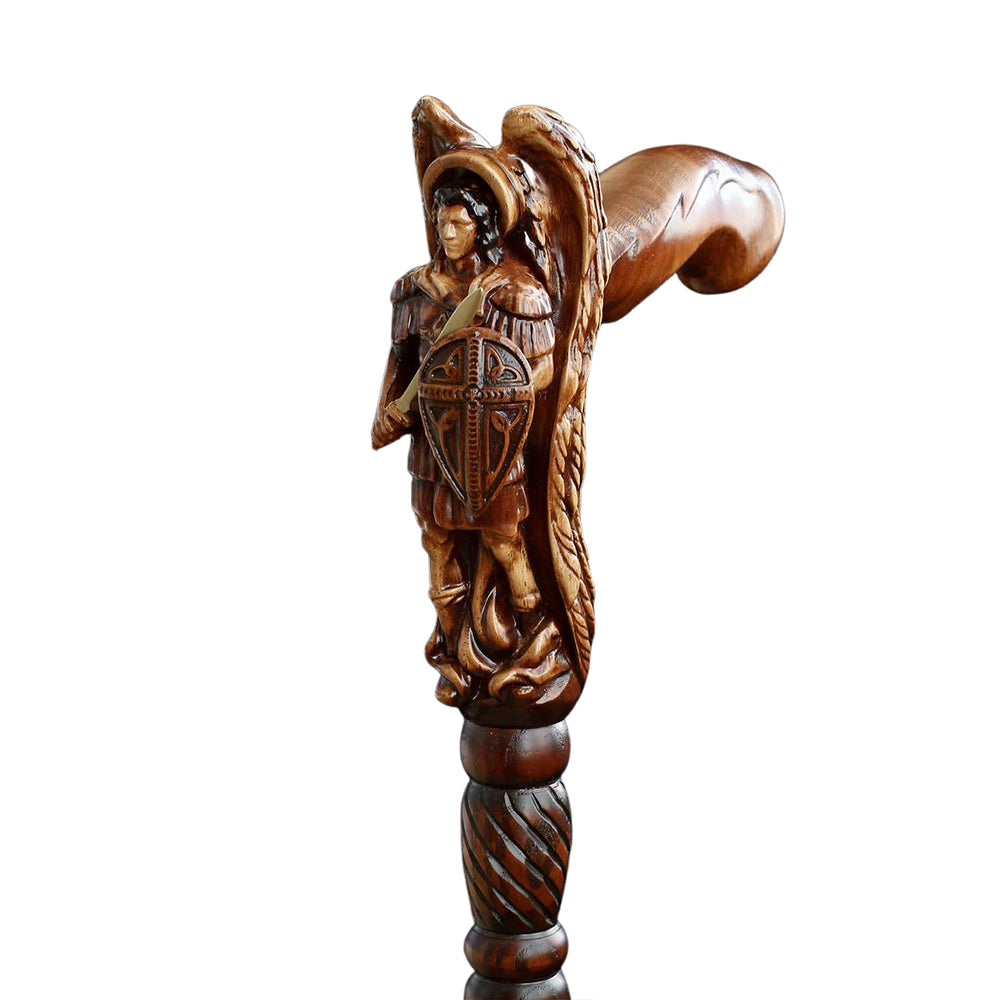 Archangel Michael Artisan Intricate Hand-Carved Walking Cane (Dark Wood) Discount For Cheap