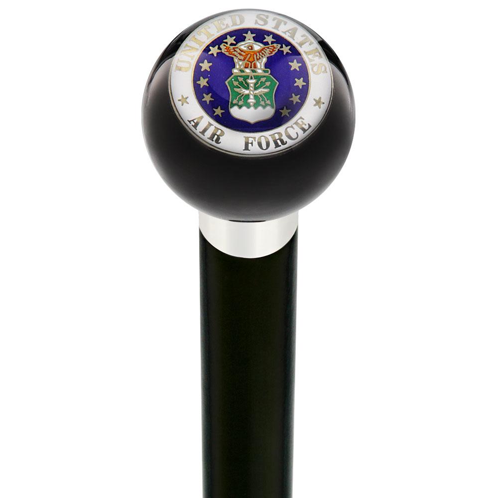 U.S. Air Force Black Round Knob Cane w/ Custom Wood Shaft & Collar Discount Shop