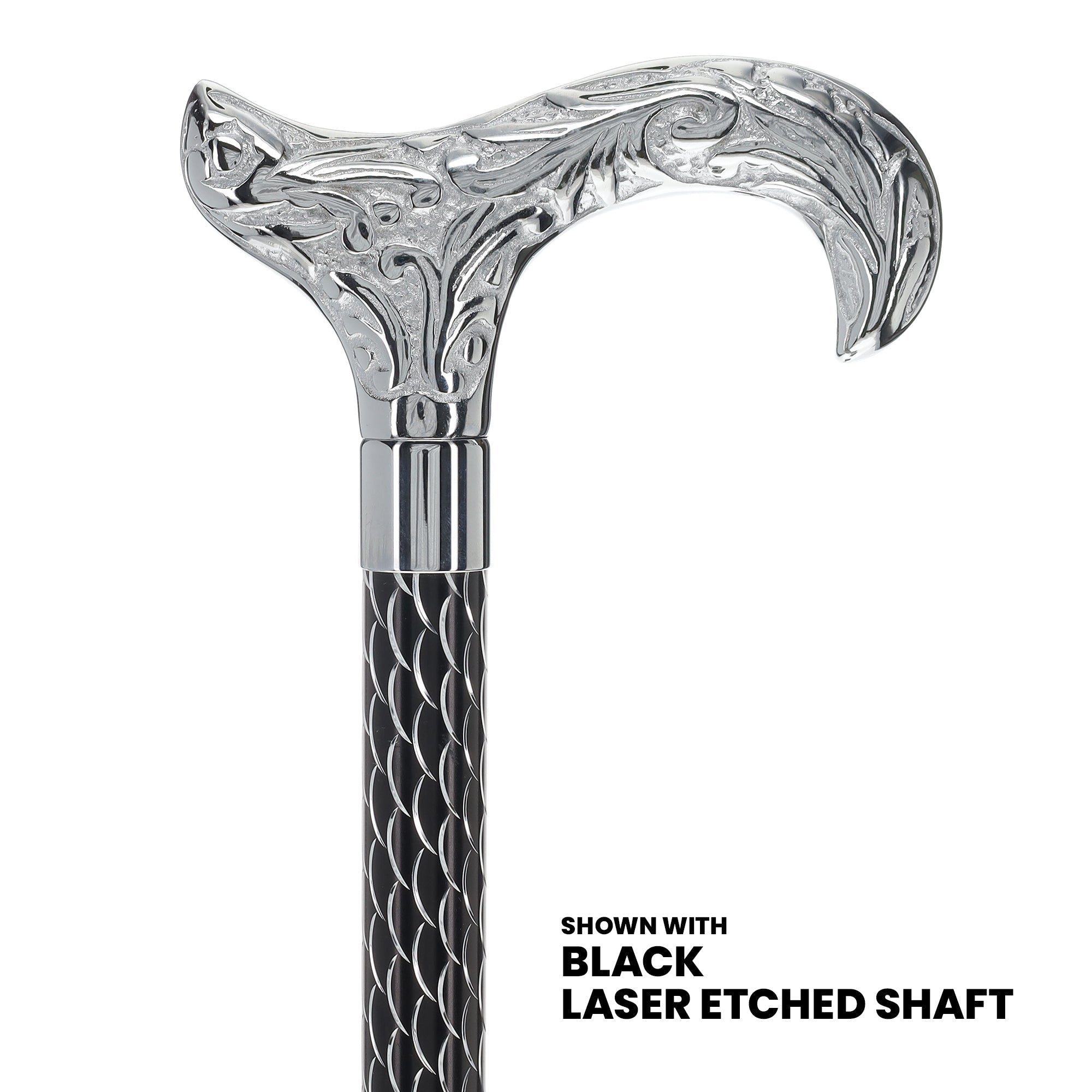 Scratch and Dent Chrome Derby Handle Walking Cane w/ Black Laser Etched Shaft V3231 Outlet Online