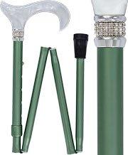 Scratch and Dent Lucky Green Pearlz w/ Rhinestone Collar Green Designer Adjustable Folding Cane V1661 Free Shipping Manchester Great Sale