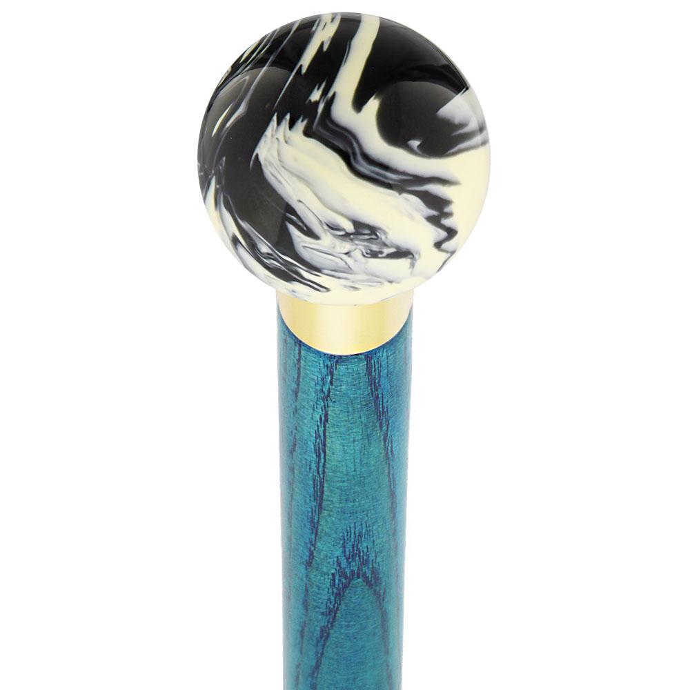 Black & White Cream Swirl Round Knob Cane w/ Custom Color Ash Shaft & Collar Cheap Get Authentic