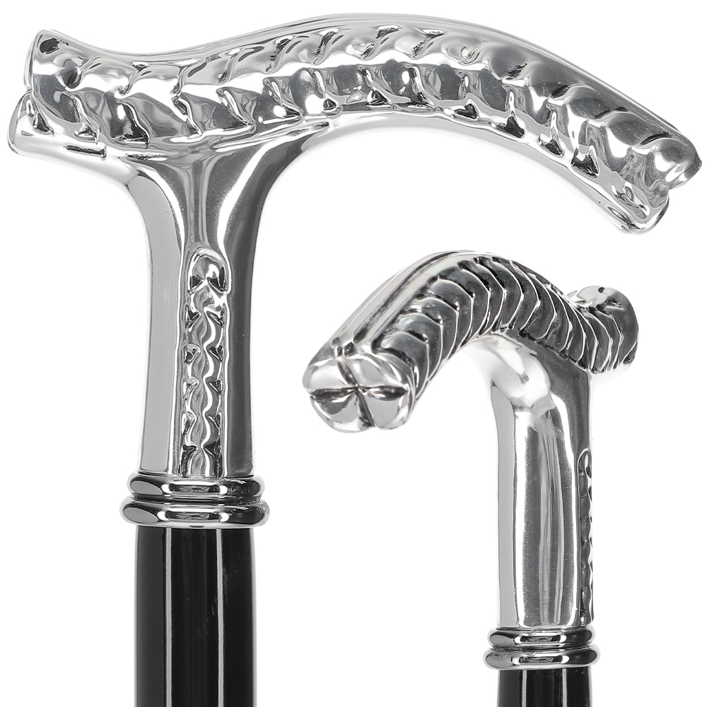 Italian Luxury: Fritz Leaves Handle Cane, In 925r Silver Low Pice