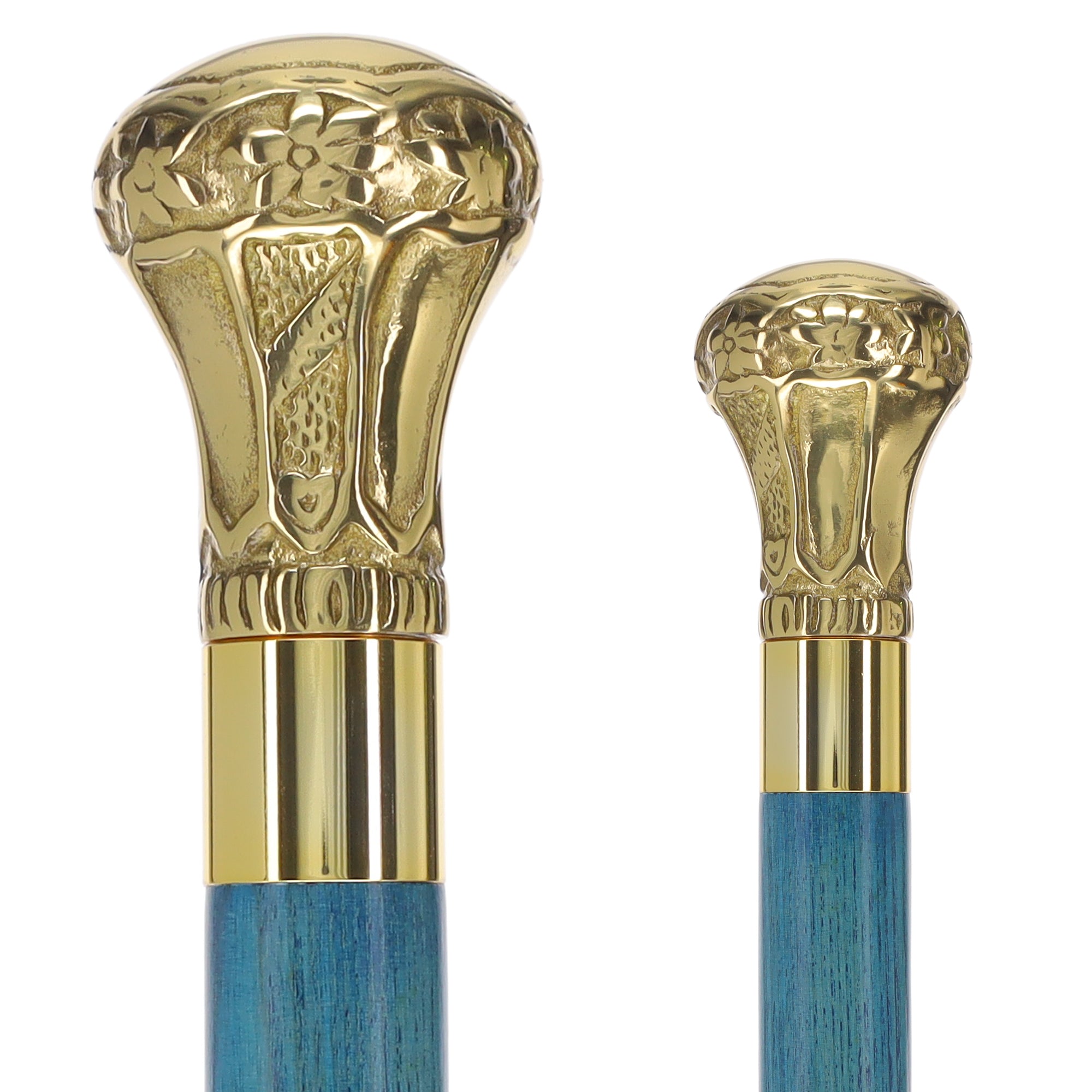 Scratch and Dent Brass Knob Handle Walking Cane w/  Blue Stained Ash Shaft & Aluminum Gold Collar V2061 Sast Cheap Pice