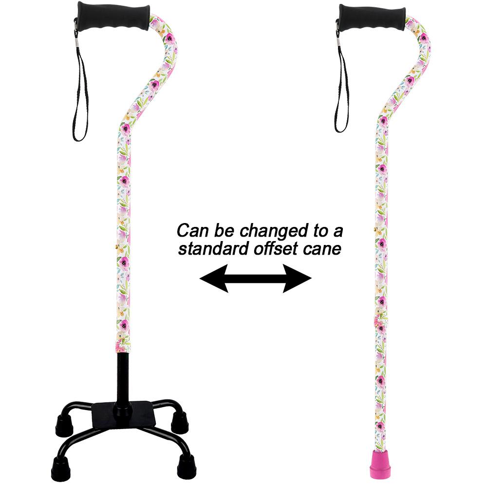 Watercolor Flowers Vivienne May Convertible Quad Base Walking Cane with Comfort Grip - Adjustable Sh Cheap Pice Buy Discount