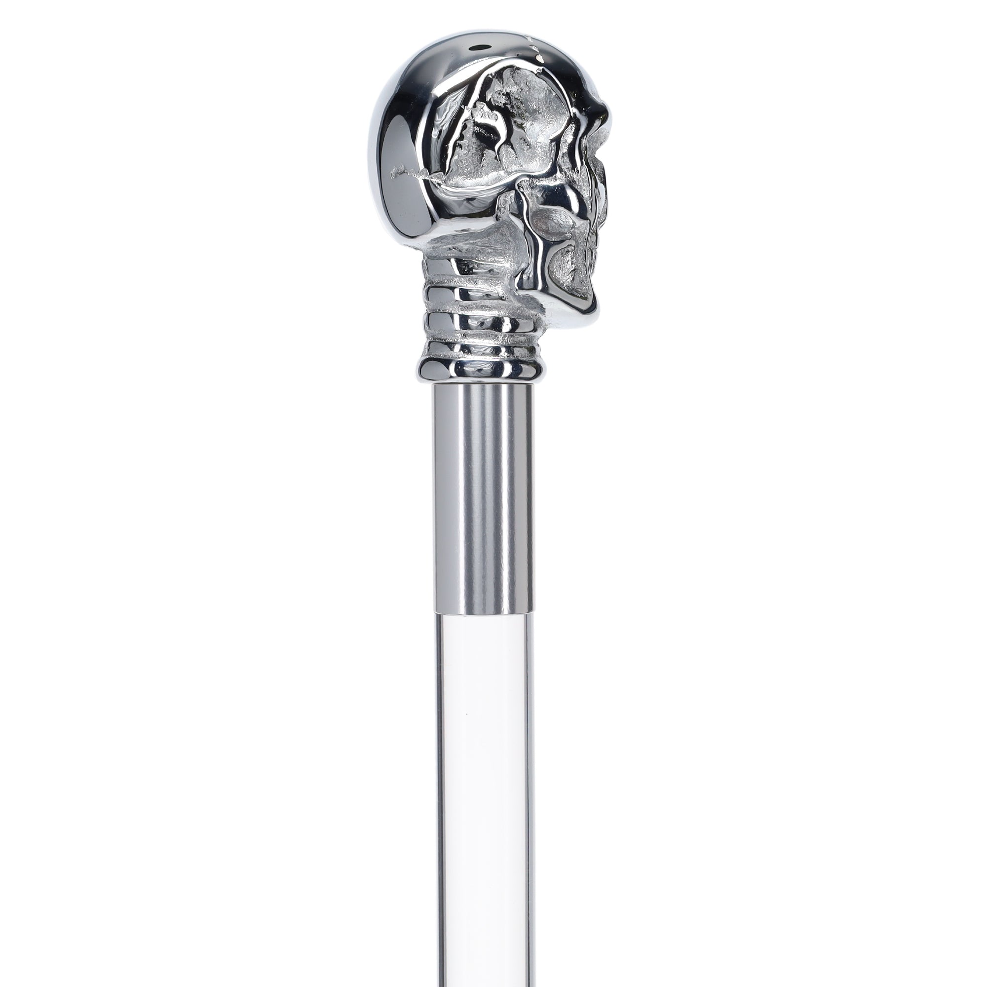 Scratch and Dent Chrome Plated Skull Handle Walking Cane w/ Lucite Shaft & Gold Collar V2058 Buy Cheap Hot Sale