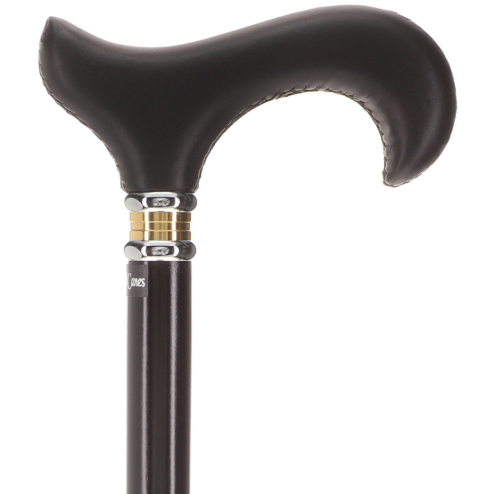 Soft Genuine Leather Grip Derby Cane: Sleek Black Beechwood Shaft Cheap Pices Authentic