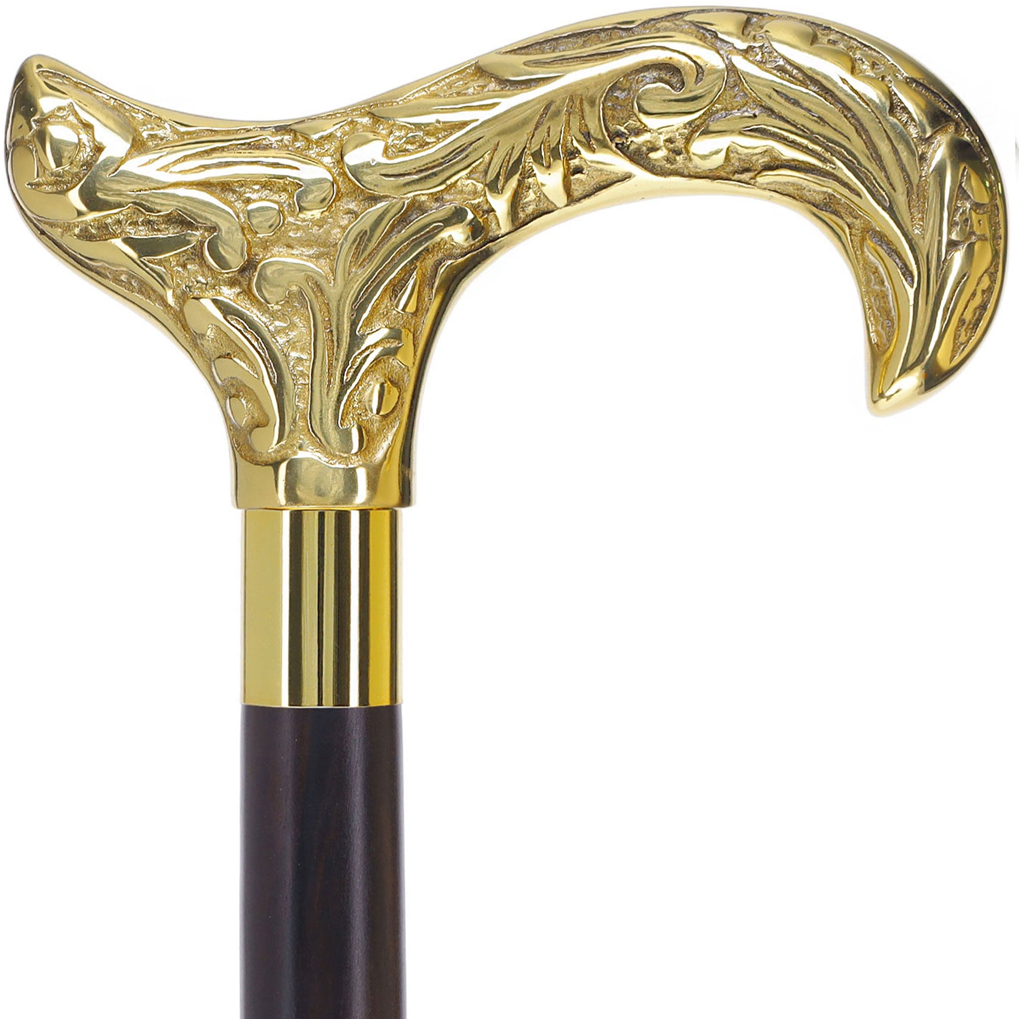 Scratch and Dent Brass Derby Handle Walking Cane w/ Brown Beechwood Shaft and Aluminum Gold Collar V2112 Outlet Countdown Package