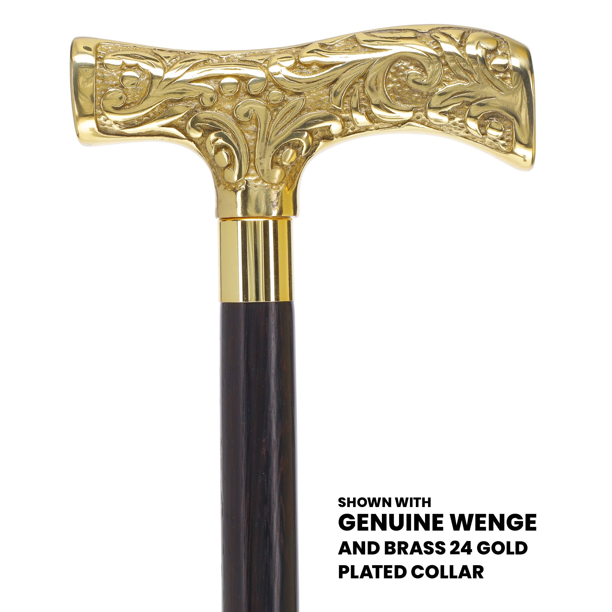 Scratch and Dent Brass T Shaped Handle Walking Cane w/ Wenge Shaft and Brass Gold Collar V3205 High Quality Cheap Pice