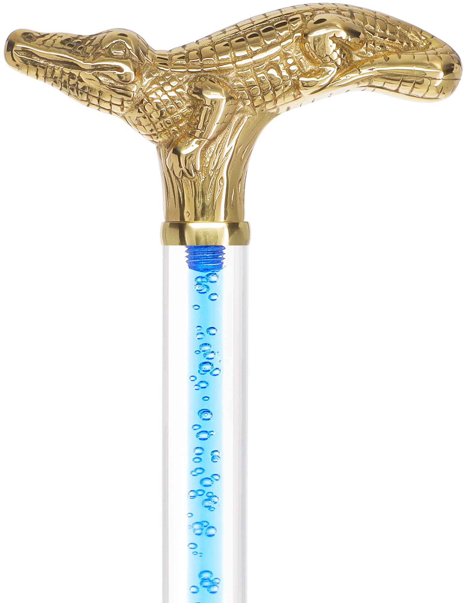 Color Crystal Elegance Brass Alligator Cane with Invisible Acrylic Shaft Options Release Dates