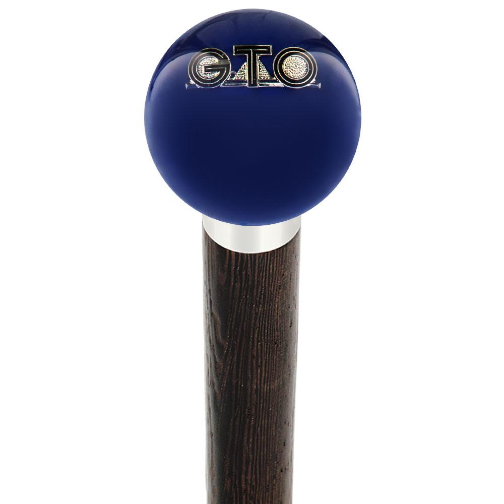 GTO Car Emblem Dark Blue Round Knob Cane w/ Custom Wood Shaft & Collar Free Shipping Footlocker Finishline