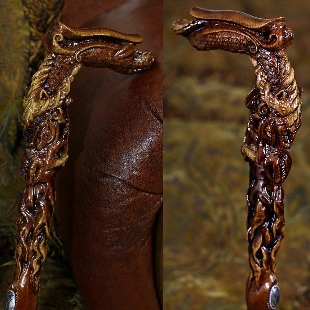 Dark Fiery Dragon Oak Wood Artisan Intricate Handcarved Cane Buy Cheap Fashion Style