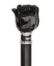 Scratch and Dent Black Rose Flower Knob Walking Stick With Black Beechwood Shaft and Collar V2046 Free Shipping Fashion Style