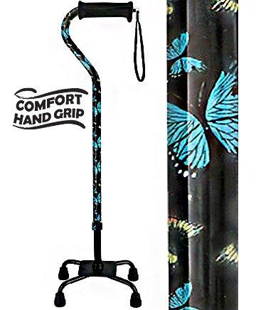 Night of the Butterfly Aluminum Convertible Quad Base Walking Cane - Adjustable Shaft Pictures Cheap Online