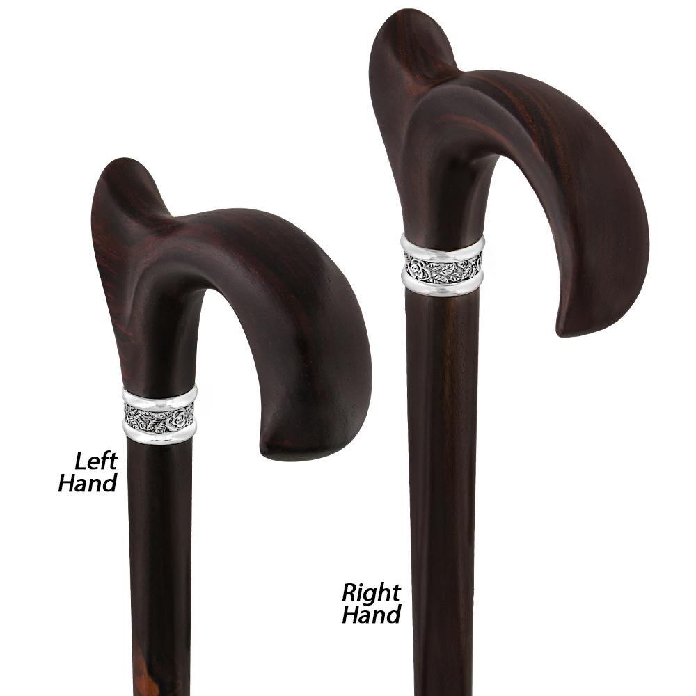 Scratch and Dent Cocobolo Ergonomic Handle Walking Cane With Ebony Shaft and Pewter Rose Collar V3220 Free Shipping Clearance