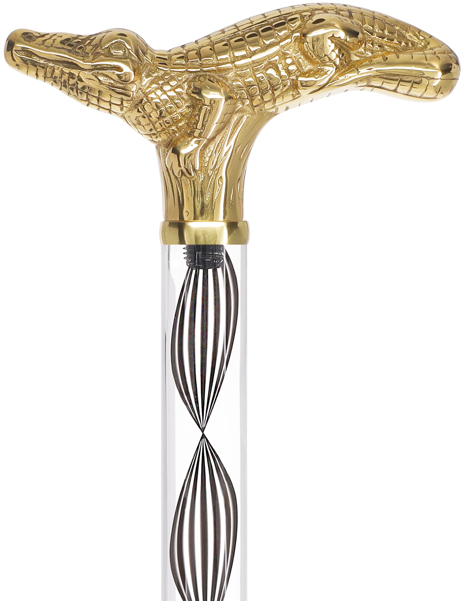 Crystal Elegance Brass Alligator Cane with Invisible Acrylic Shaft Options Low Pice For Sale