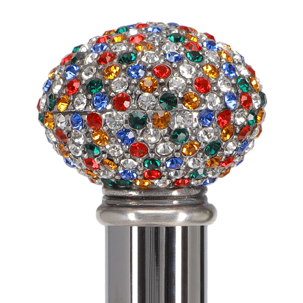 Multi-Colored Swarovski Crystal Encrusted Small Knob Walking Stick with Black Beachwood Shaft Authentic