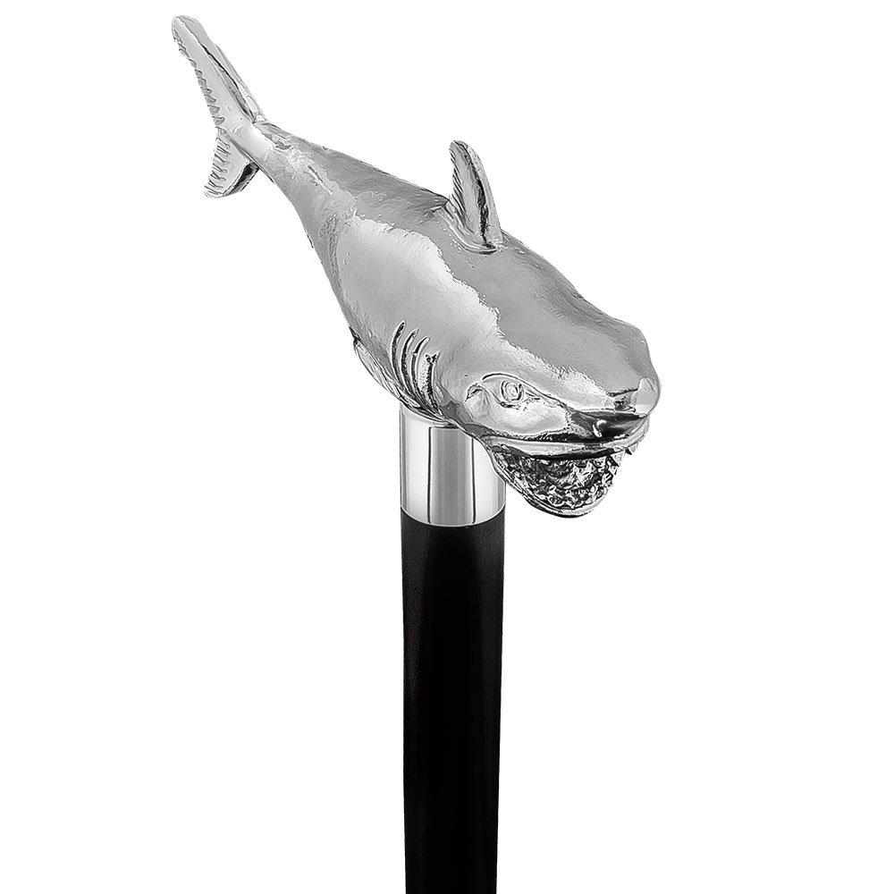 Great White Shark Nickel Plated Handle Cane w/ Custom Shaft & Collar Countdown Package Online