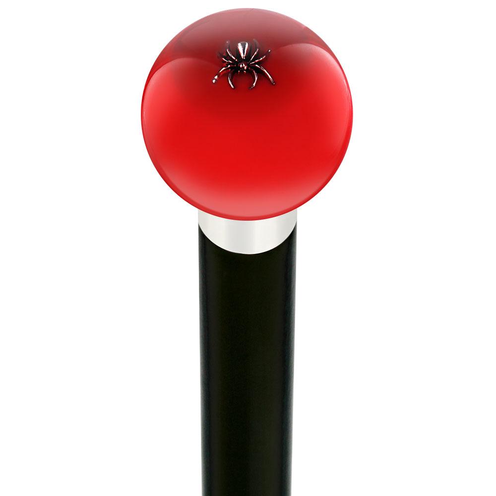 Itsy-Bitsy Spider Red Round Knob Cane w/ Custom Wood Shaft & Collar Free Shipping Real