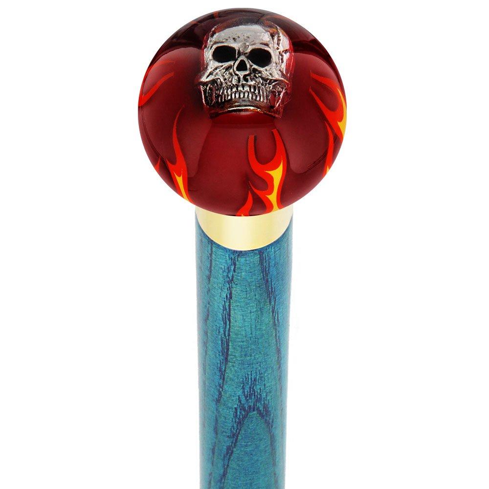 Fire & Brimstone Skull Red Round Knob Cane w/ Custom Color Ash Shaft & Collar Nicekicks