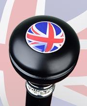 British Flag Emblem Knob Stick: Large Knob, Pewter Collar Low Shipping Cheap Pice