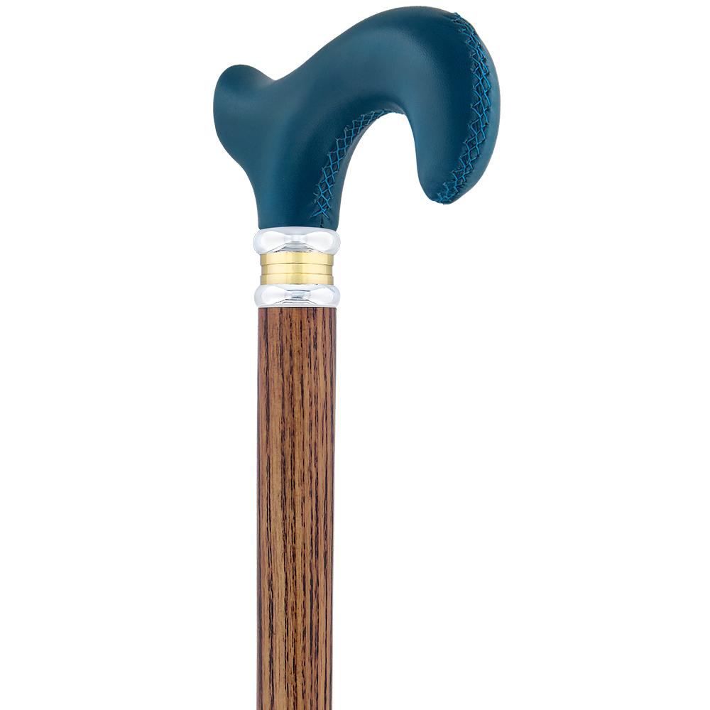 Soft Genuine Leather Grip: Blue Derby Cane, Espresso Ash Shaft Visit New