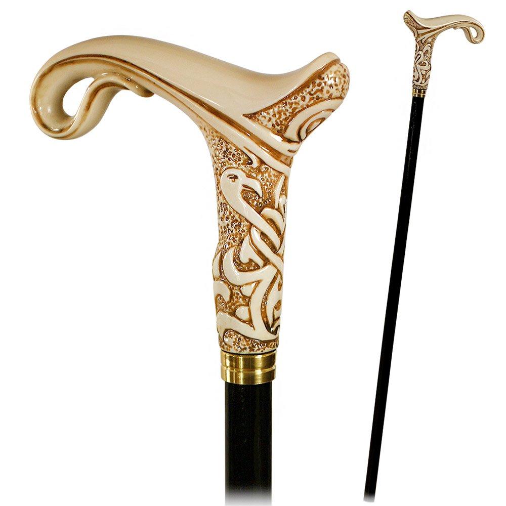 Scratch and Dent Magic Scroll in Ivory Walking Cane w/ Wood Shaft & Brass Collar V2377 Tumblr Sale Online