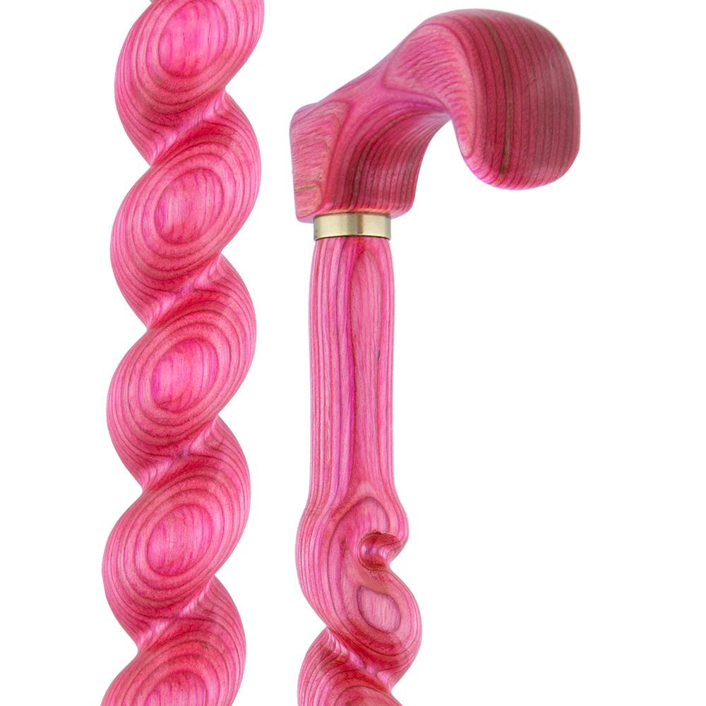 USA-Made Twisted Spiral Cane: Pink Vibrant Colorwood Laminate Clearance Pre Order