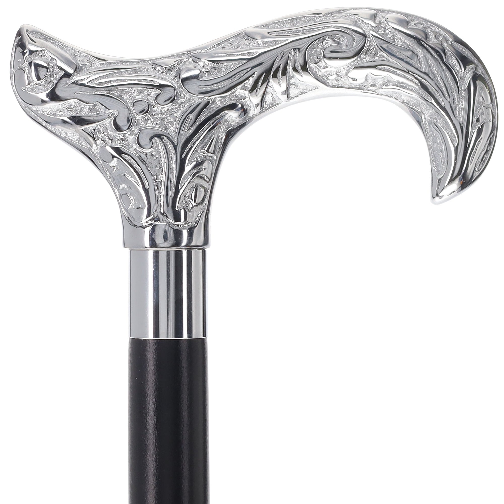 Scratch and Dent Chrome Plated Derby Handle Walking Cane w/ Black Beechwood Shaft and Aluminum Silver Collar V2156 Shop For Online