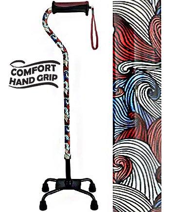 Red Majestic Waves Aluminum Convertible Quad Base Walking Cane - Adjustable Shaft Wide Range Of Cheap Pice