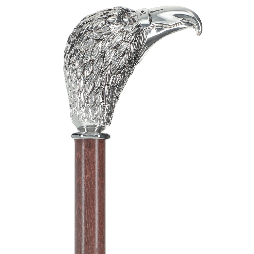 Silver 925r Hawk Head Walking Cane with Stained Beechwood Shaft and Collar Online Online Outlet Sale