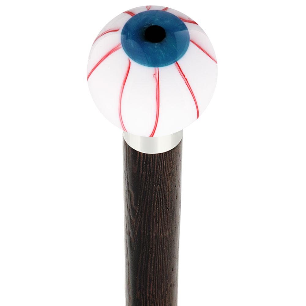 Blue Iris Bloodshot Eye Round Knob Cane w/ Custom Wood Shaft & Collar Clearance Exclusive