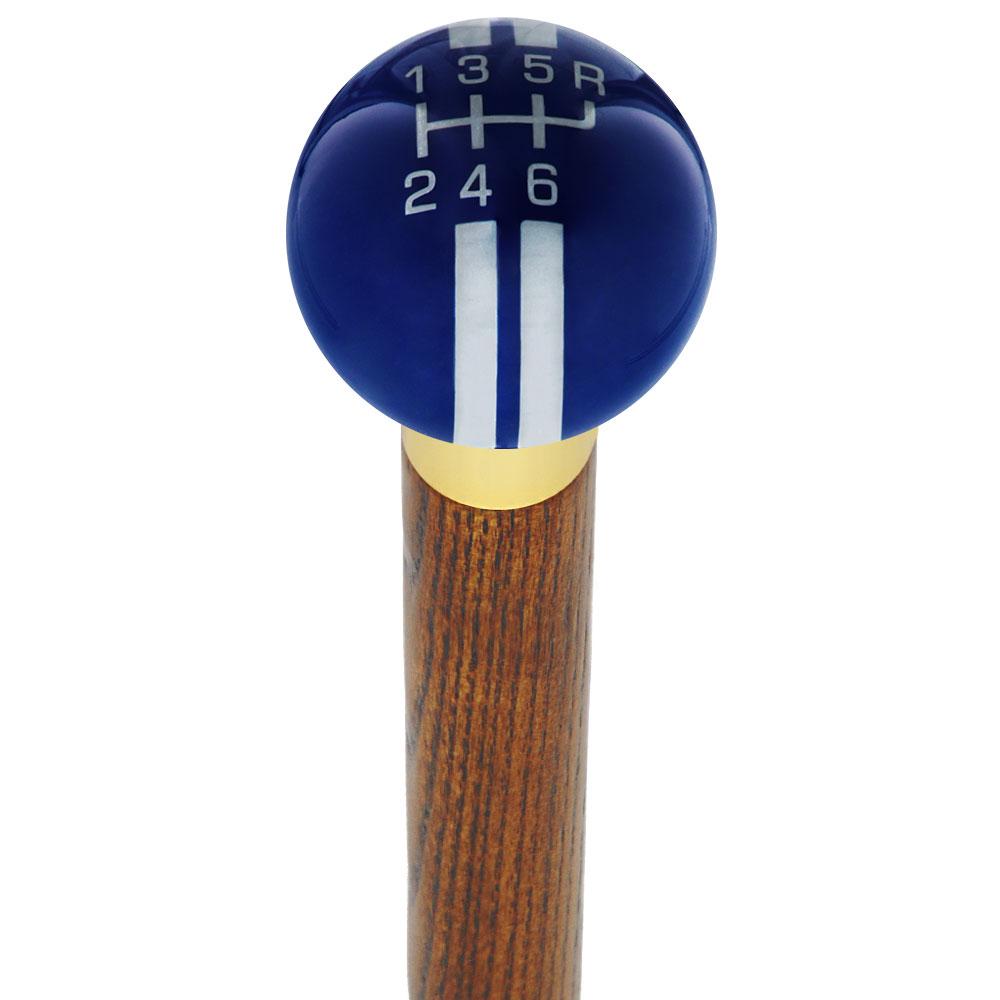 Dark Blue & Pearl Gray Rally Shift Round Knob Cane w/ Custom Wood Shaft & Collar Online Online With Mastercard