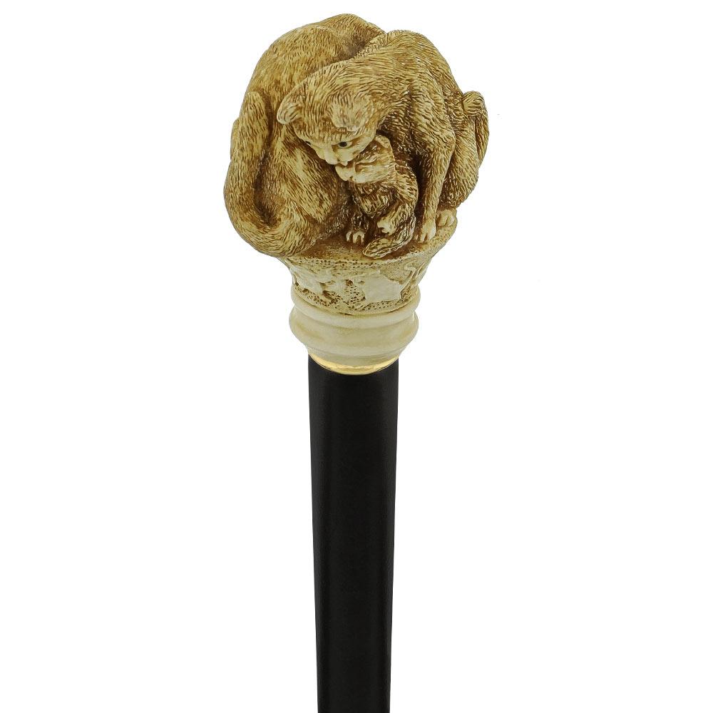 Comoys Double Feline Cat Handle Walking Cane w/ Custom Shaft and Collar Sale With Mastercard