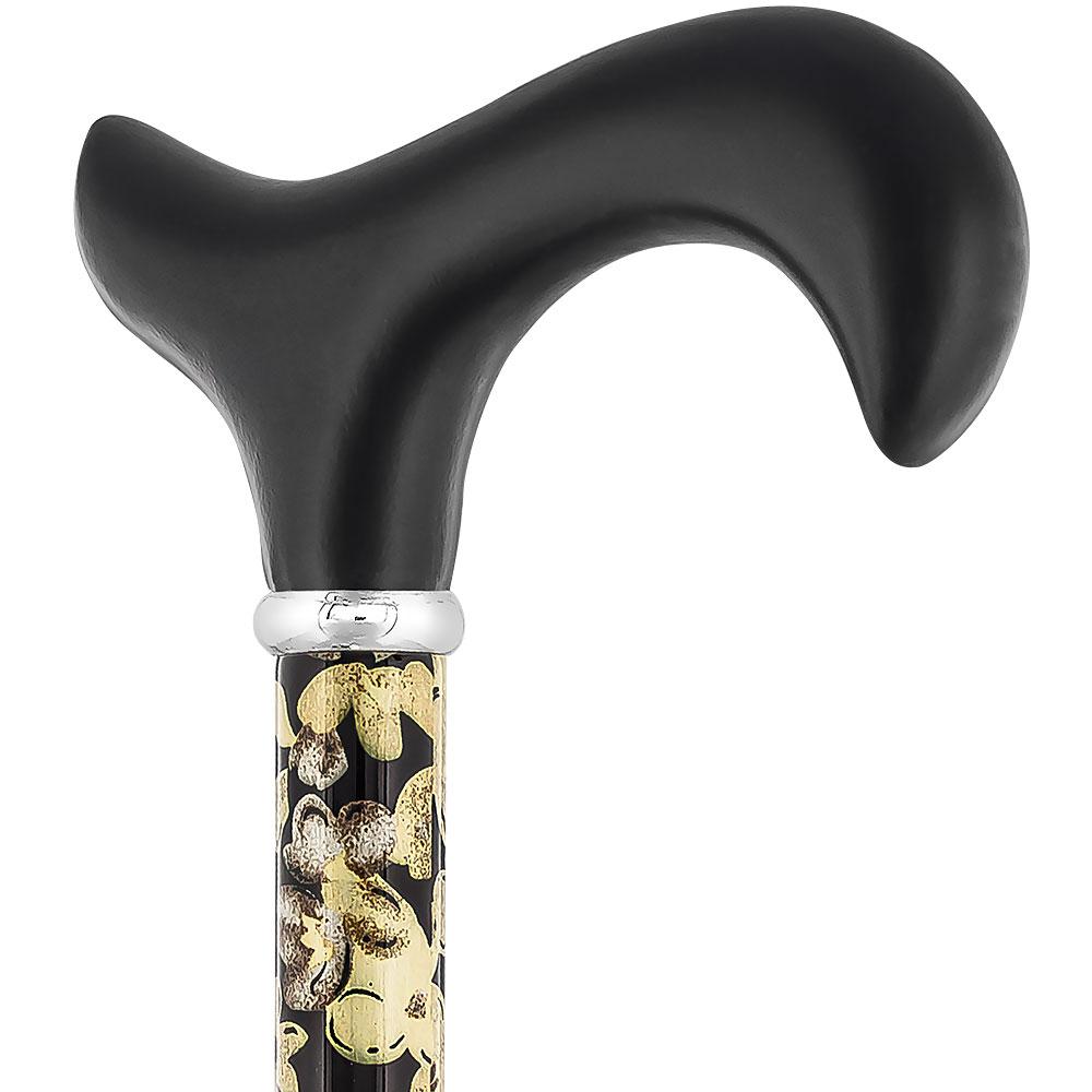 Black and Beige Flowers Adjustable Derby Walking Cane Sale Cheapest Pice