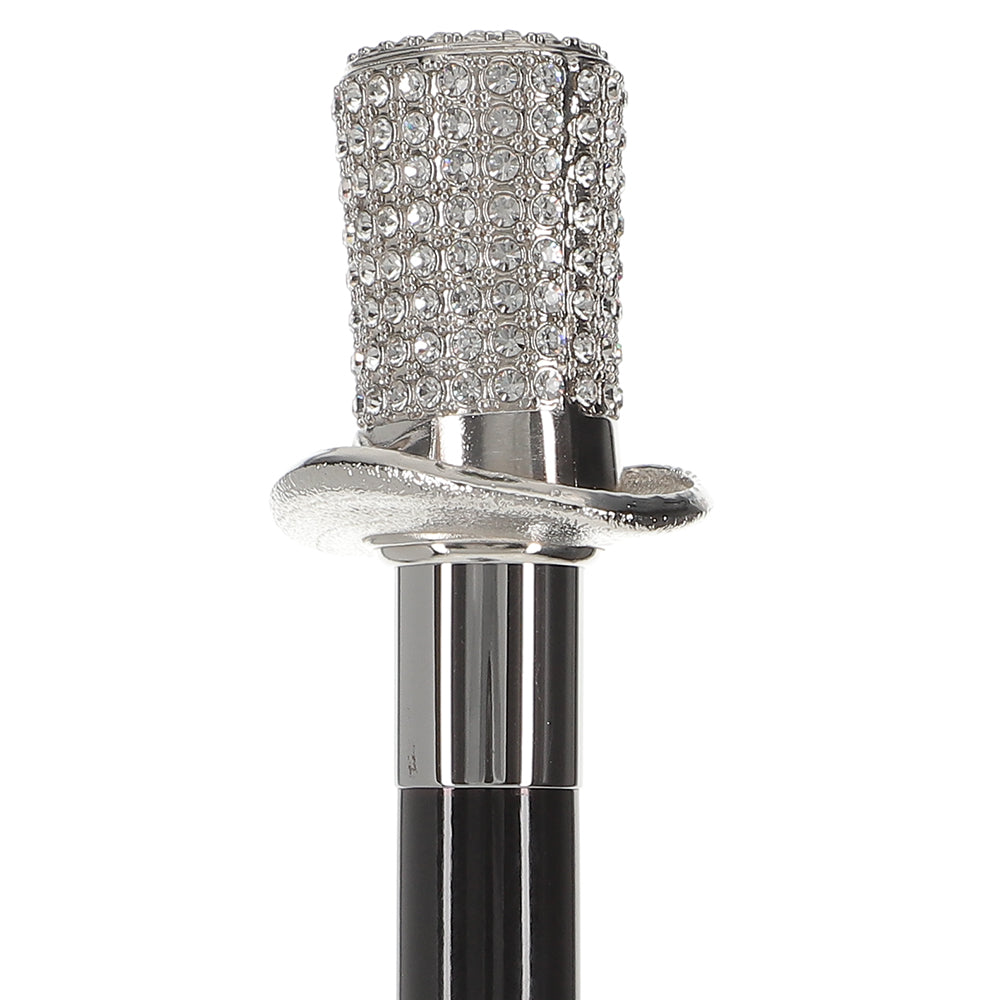 Silver 925r Top Hat - Swarovski Elements Walking Cane w/ Black Beechwood Shaft Cheap Sale Manchester