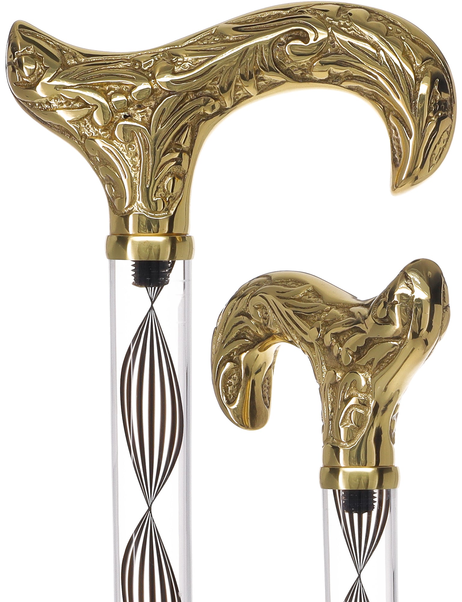 Crystal Elegance Brass Derby Cane with Invisible Acrylic Shaft Options Sale Supply